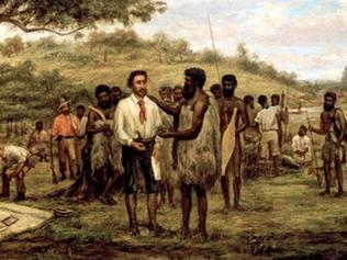 John Batman depicted negotiating what is known as Batman's Treaty with the Kulin people in 1835.