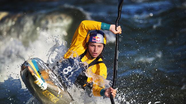 Jess Fox in action during training at the Whitewater International Regatta centre in Penrith. Picture: Phil Hillyard