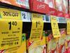 MELBOURNE, AUSTRALIA - MAY 25: Products on display at Woolworths supermarket on May 25, 2015 in Melbourne, Australia. In a bid to regain its title as Australia's distinguished retailer, Woolworths are set to cut costs and reduce prices on thousands of grocery products to compete with rival supermarket giants Coles and Aldi. (Photo by Quinn Rooney/Getty Images)