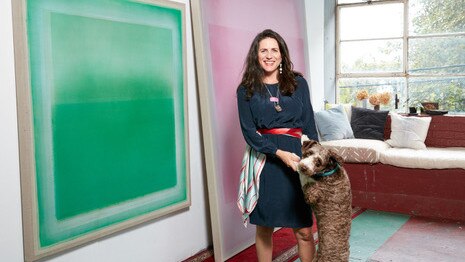 Artist and founder of ArtFare, Marisa Purcell, in her Bondi studio