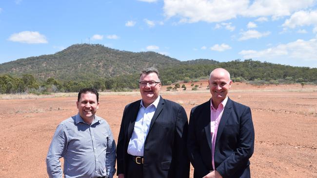 Australian Future Energy chief executive officer Kerry Parker with Gladstone Mayor Matt Burnett and Member for Gladstone Glenn Butcher.