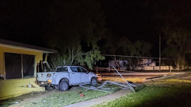Aftermath of a ute slamming into Donna and William Putt's Roma home on June 19, 2022.