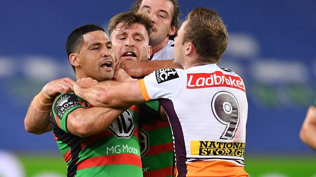 Cody Walker confronts Billy Walters. Picture: NRL Images