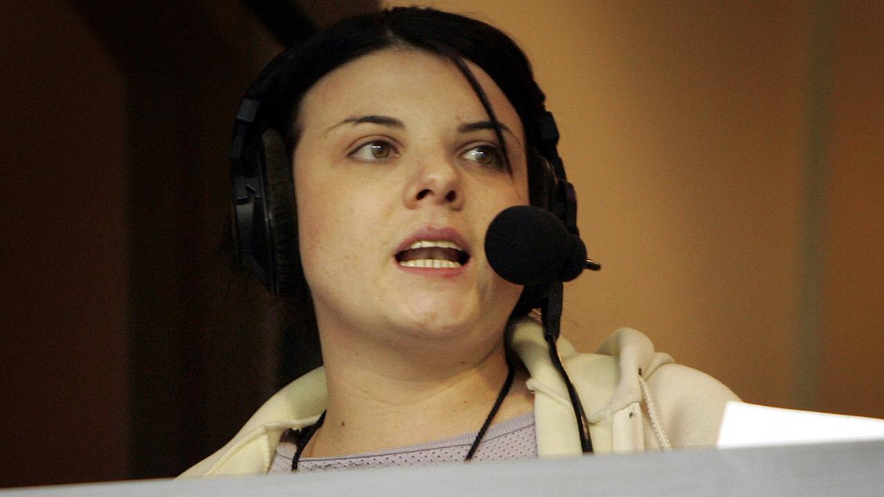 A young Kelli Underwood as she called footy in the 3AW box.