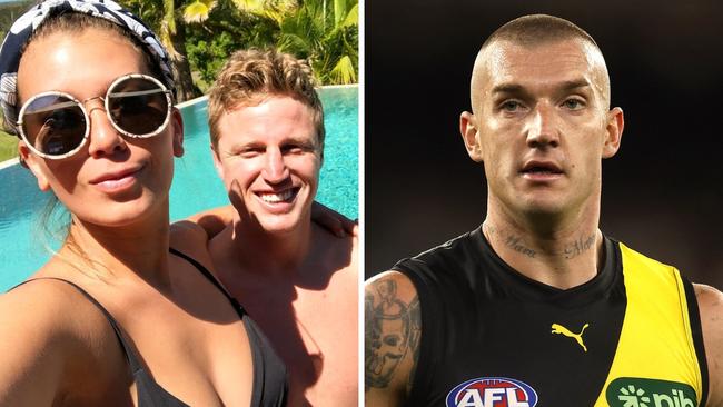 Elli Johnston and Dustin Martin. Photo: Instagram, Elli Johnston and Getty, Daniel Pockett.