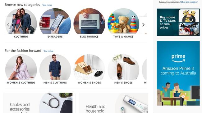 New retail categories on Amazon's Australian website