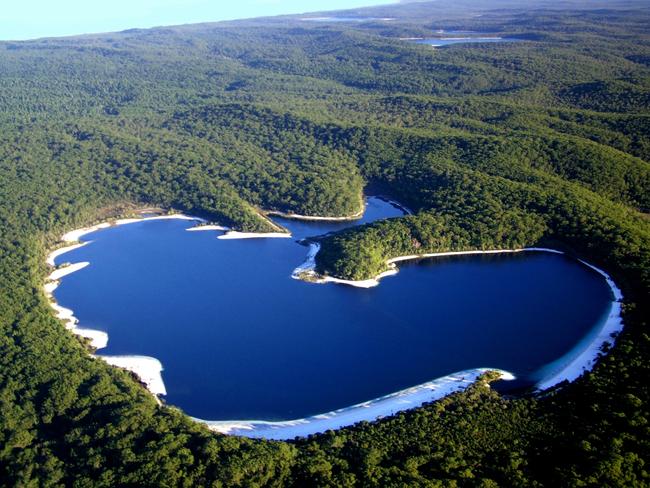 Fraser Island’s Lake McKenzie as seen from the air