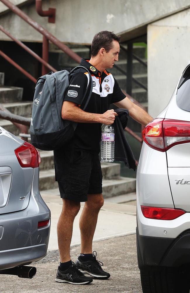 Wests Tigers coach Jason Taylor leaves Concord Oval after being sacked. Picture: Brett Costello