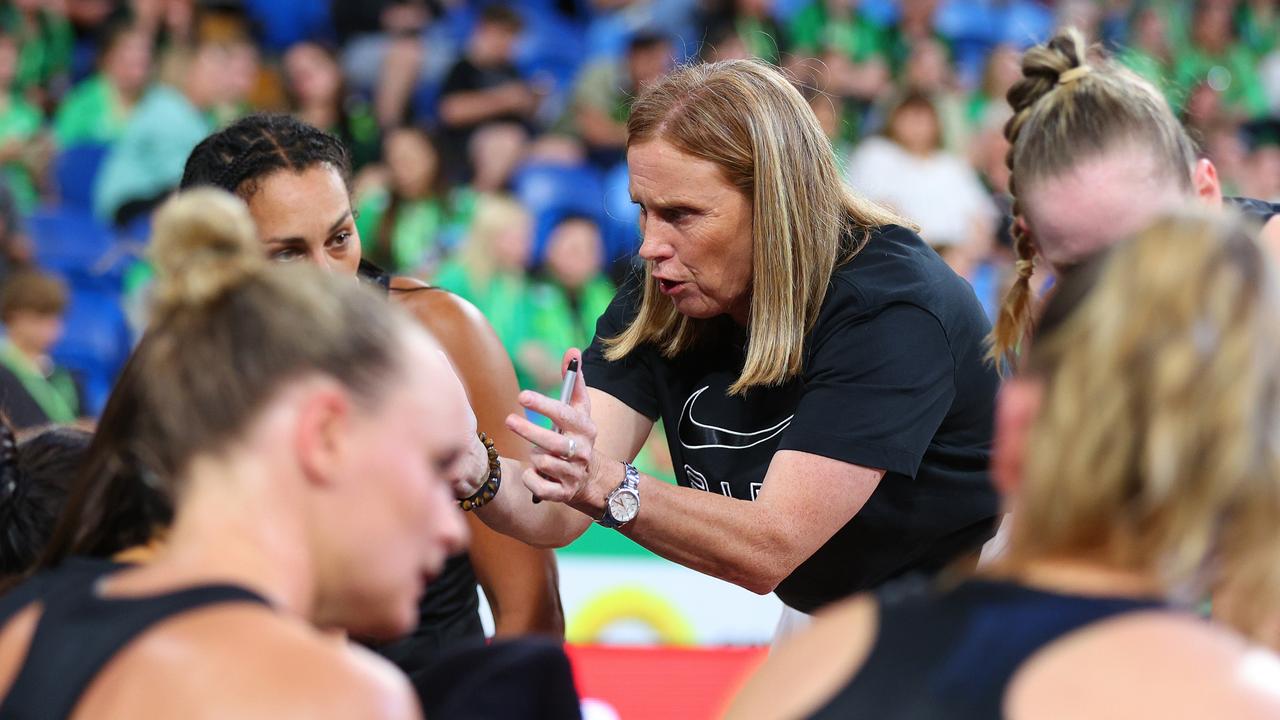 Alarm bells ringing? Magpies head coach Nicole Richardson talks to her team. Picture: Getty