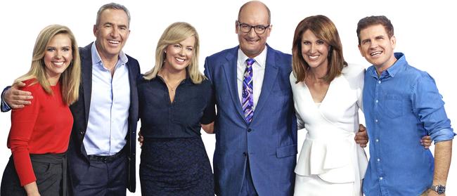 Winners … Seven’s Sunrise team Edwina Bartholomew, Mark Beretta, Samantha Armytage, David Koch, Natalie Barr and Sam Mac. Picture: Supplied