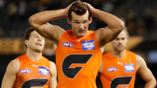 Jack Buckley reacts to the Giants’ loss to Richmond. Picture: Michael Willson/AFL Photos via Getty Images