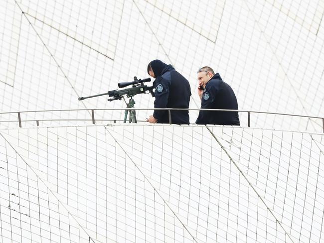 The Sydney Opera House is under heavy guard as the royals attend the Invictus Games opening ceremony. Picture: Matrix Media Group