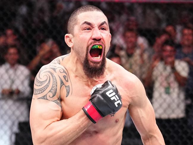 RIYADH, SAUDI ARABIA - JUNE 22: Robert Whittaker of New Zealand reacts after his victory against Ikram Aliskerov of Russia in a middleweight fight during the UFC Fight Night event at Kingdom Arena on June 22, 2024 in Riyadh, Saudi Arabia. (Photo by Chris Unger/Zuffa LLC via Getty Images)