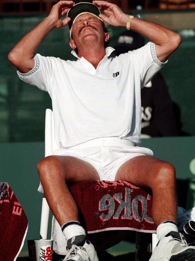 Captain John Newcombe shows his frustration after Australia was defeated by Zimbabwe in Davis Cup tie in Mildura.