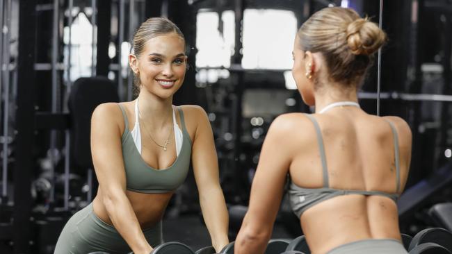 Influencer Sam Guggenheimer at her gym GRIPT. Working out is one of the ways she combats her mental health issues. For the Can We Talk campaign. Picture: Tim Carrafa