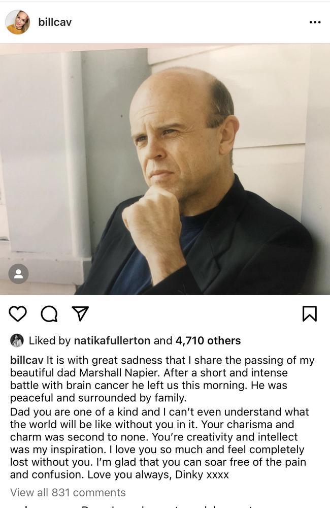 Marshall Napier’s daughter Jessica posted a tribute to Instagram.