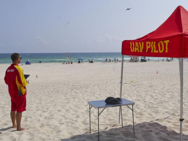 SLS NSW UAV pilot Mitch Anderson at the Kingscliff Surf Life Saving Club on Kingscliff Beach. This is the third year of a trial involving drones to keep an eye on marine life like sharks to keep swimmers safe as part of the DPI program