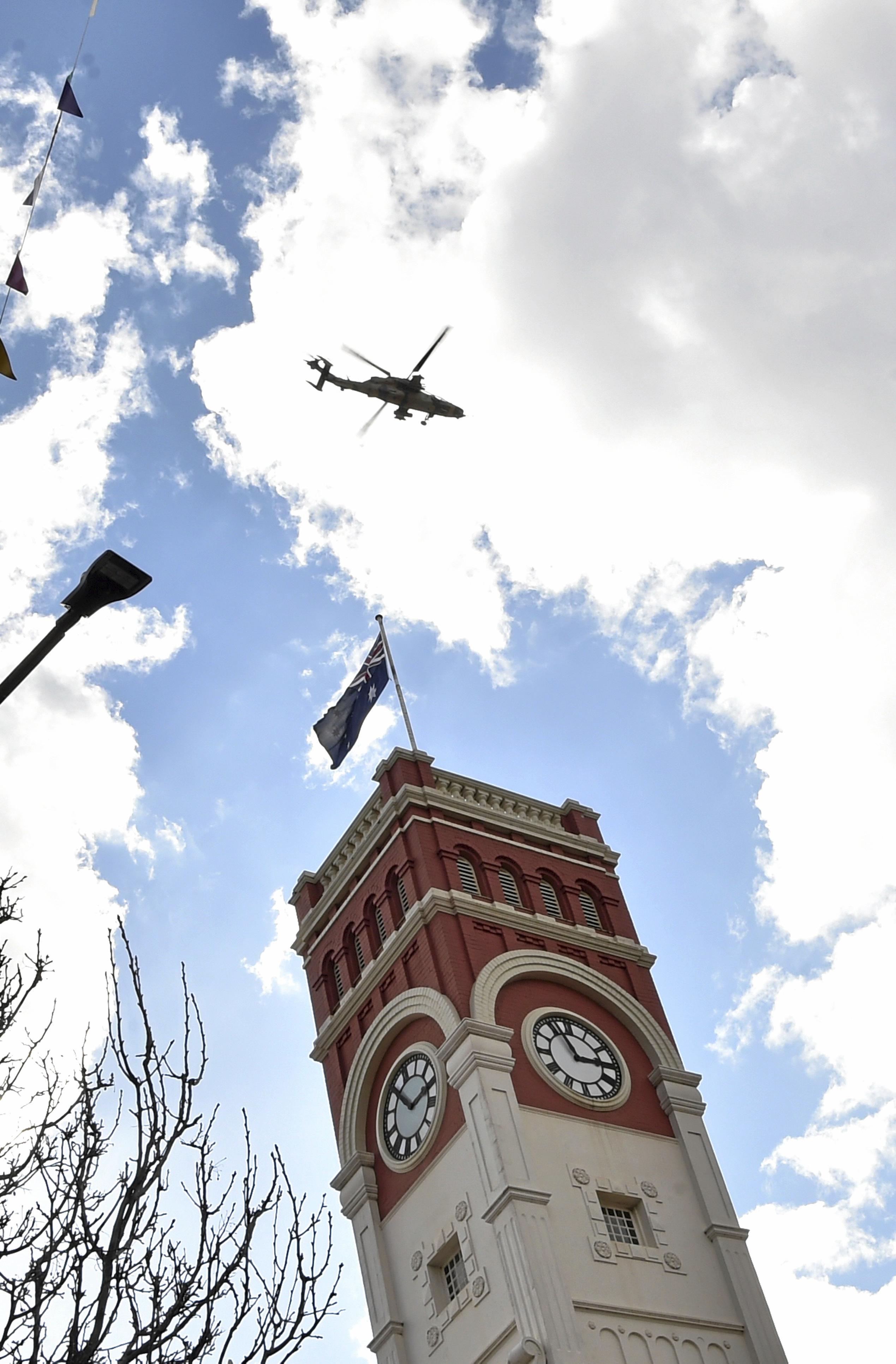 Flyover City Hall. Visitors to the 70th Carnival of Flowers were treated to a Freedom of the City ceremony.  Carnival of Flowers 2019: Freedom of the City. September 2019. Picture: Bev Lacey