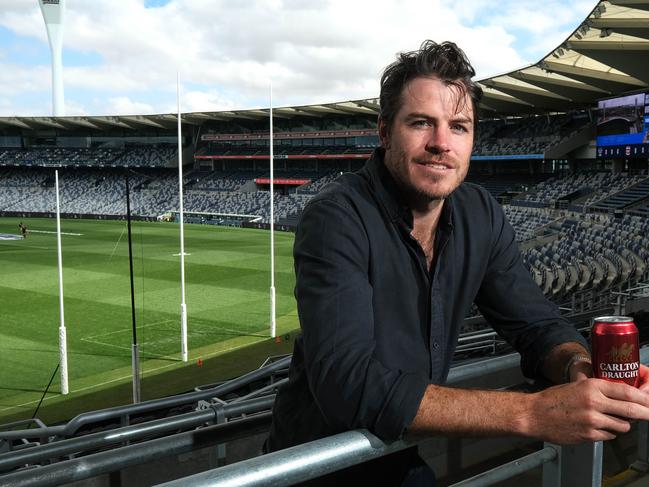 recently retired  Geelong Cats AFL Player Isaac Smith has announced a partnership with C.U.B. Carlton Draught pic at the Joel Selwood Stand at Kardinia Park .Pictured is   Ex cat player Isaac Smith in the Joel Selwood stand    Picture: Mark Wilson