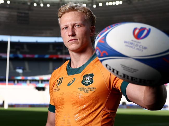 PARIS, FRANCE - SEPTEMBER 07: Carter Gordon of the Wallabies poses ahead of the Rugby World Cup France 2023, at Stade de France on September 07, 2023 in Paris, France. (Photo by Chris Hyde/Getty Images)