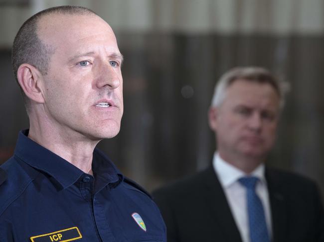 Ambulance Tasmania Chief Executive Joe Acker and Premier Jeremy Rockliff at Hobart. Picture: Chris Kidd