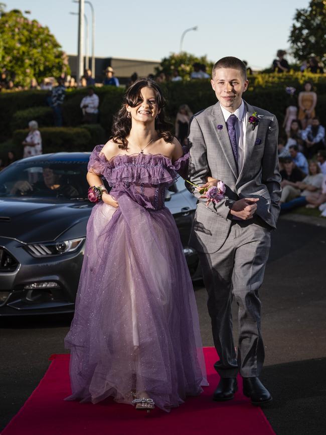 Jesse McMillan and Luke Black arrive at Harristown State High School formal at Highfields Cultural Centre, Friday, November 18, 2022. Picture: Kevin Farmer