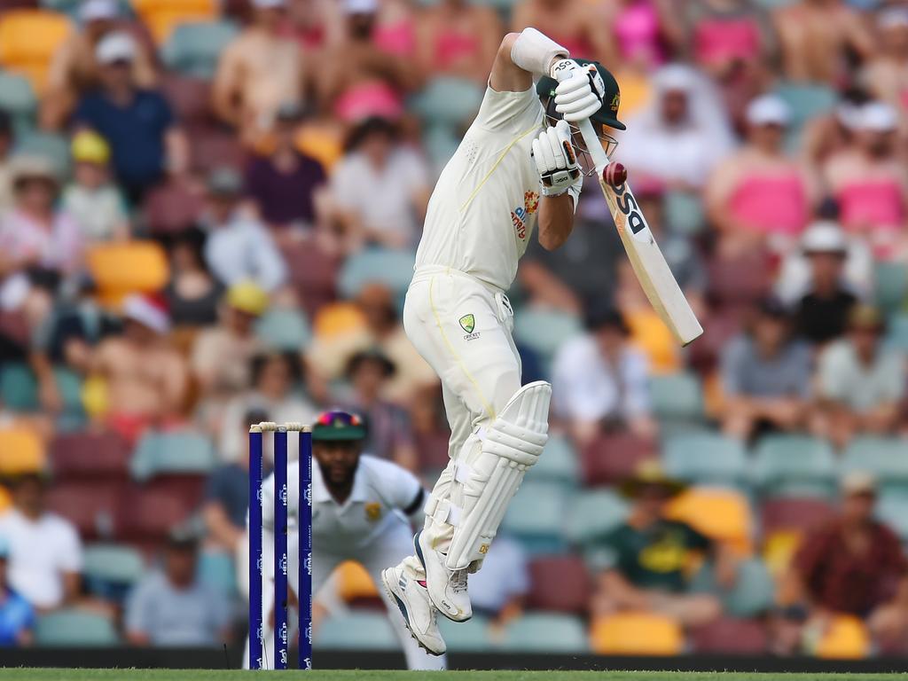 Rabada had Warner jumping for cover at the Gabba. Picture: Albert Perez/Getty Images