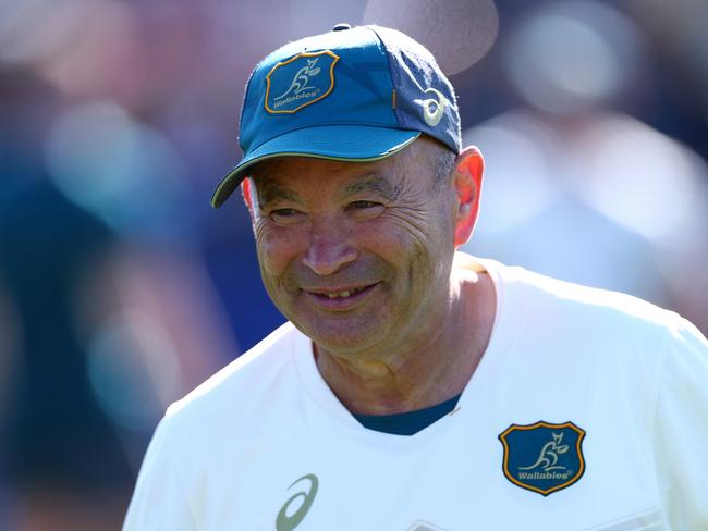 SAINT-ETIENNE, FRANCE – OCTOBER 07: Head Coach, Eddie Jones looks on during a Wallabies training session, at Stade Roger Baudras on October 07, 2023 in Saint-Etienne, France. (Photo by Chris Hyde/Getty Images)