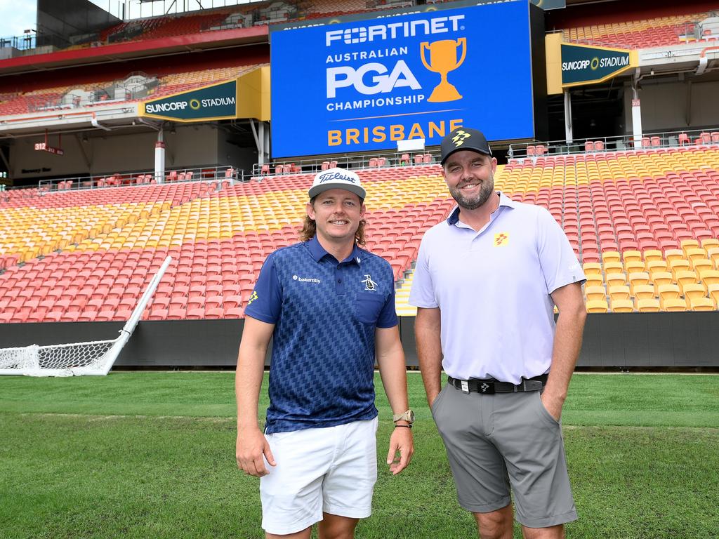 Marc Leishman (right) tips Cameron Smith to bounce back from his Australian PGA diaster. Picture: Bradley Kanaris/Getty Images