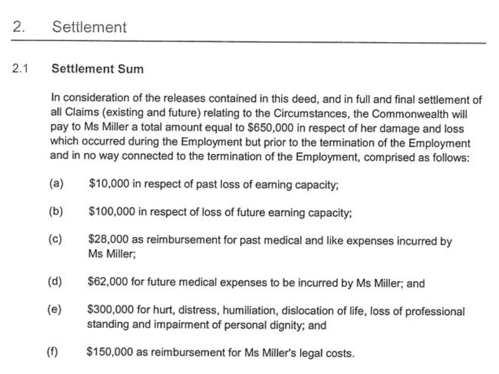 Details of the breakdown of the payments to be made to Rachelle Miller.