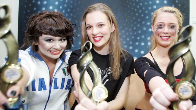 Gaven MP Meaghan Scanlon when a student at an eisteddfod (far right) with Crystal O'Rourke and Megganne Smits.