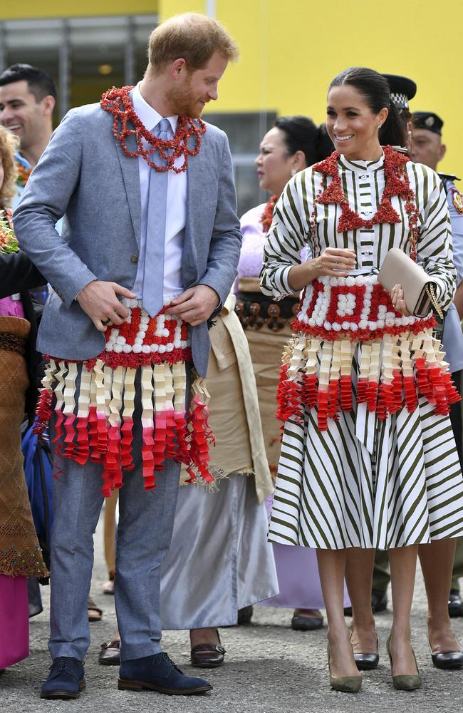 The royal couple at the Fa'onelua Convention Centre in Nuku'alofa, Tonga. Picture: AP