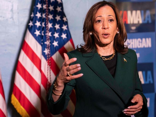 Kamala Harris answers questions from the press in Michigan. Picture: Sarah Rice (Getty Images via AFP)