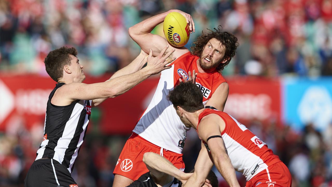 Veteran Swan Tom Hickey has starred in the ruck in recent weeks. Picture: Getty Images