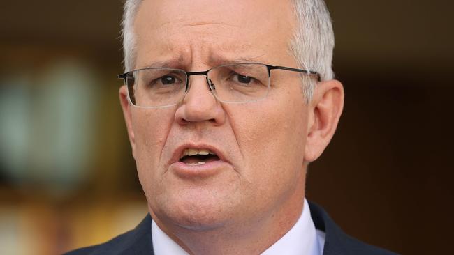 CANBERRA, AUSTRALIA - NewsWire Photos APRIL 10, 2022: Prime Minister Scott Morrison spoke to media at a press conference at Parliament House in Canberra.Picture: NCA NewsWire / Gary Ramage