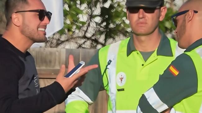 Salim Mehajer speaking to Spanish police in Ibiza. Picture: Nine Network