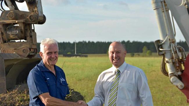 KEY ACQUISITION: Don Pulver from Eniquest Industries (left) with Glen Grimish from CBRE at the company's new site at Sunshine Coast Industrial Park.