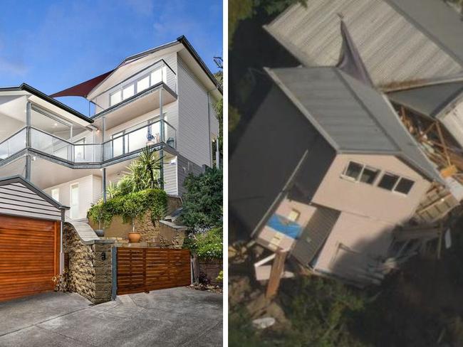 Before and after imagery of the home that collapsed in a landslide in the Mornington Peninsula.