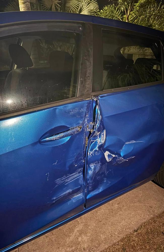 Carmen Parker said her car was hit by a dangerously driven white truck at a Heatley roundabout on Friday night. Picture: Supplied.