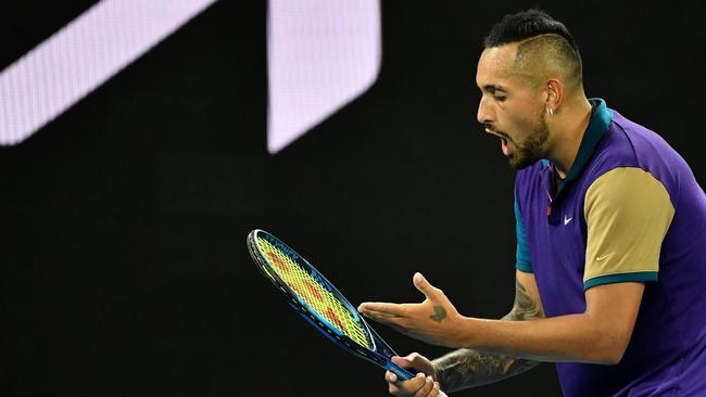 Kyrgios is used to dark moments and blow ups on the court. Picture: AFP