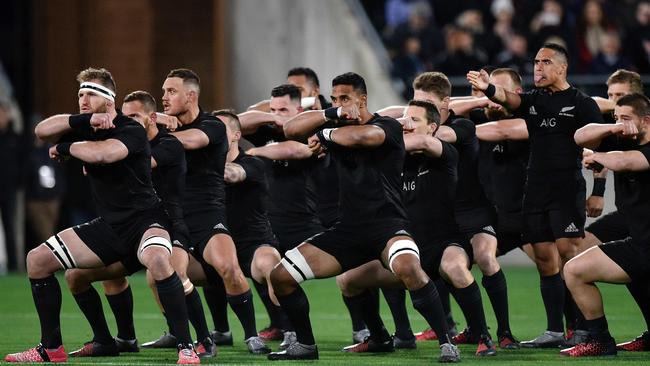 New Zealand performing the haka ahead of the Test match v Wales in Wellington.