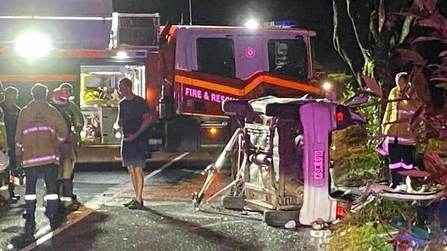 A white car crashed on the corner of Hambledon Dr and Quinn Dr in Bentley Park on Sunday night. Picture: Supplied