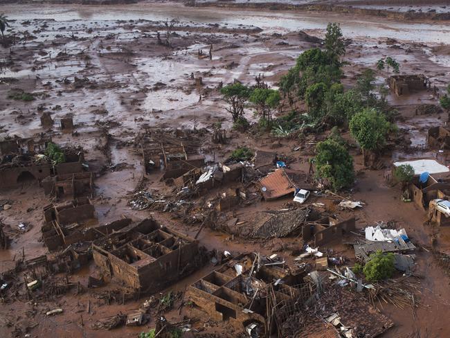 Homes lie in ruins after two dams burst and flooded the small town of Bento Rodrigues in Minas Gerais state, Brazil. Picture: Felipe Dana