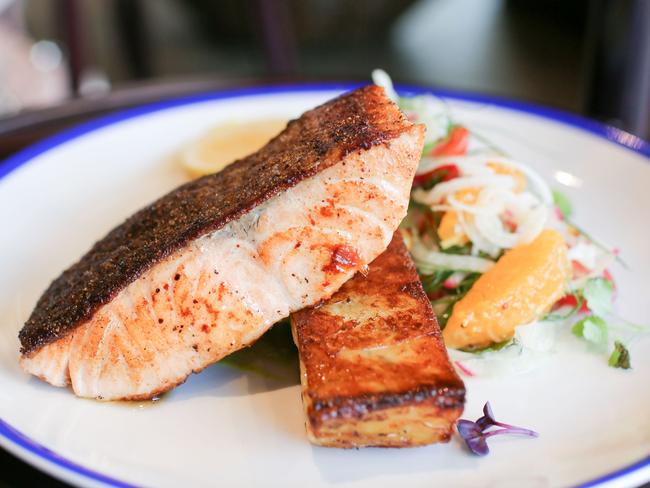 Burwood Hotel’s roasted salmon fillet finished with fresh grapefruit and ginger juice.