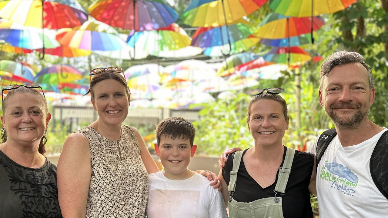 Kellie Demase, Sonya Newland-Millar, Mason Newland-Millar, Suellen Peak and Craig de Paola enjoy a day at The Ginger Factory in Yandina.