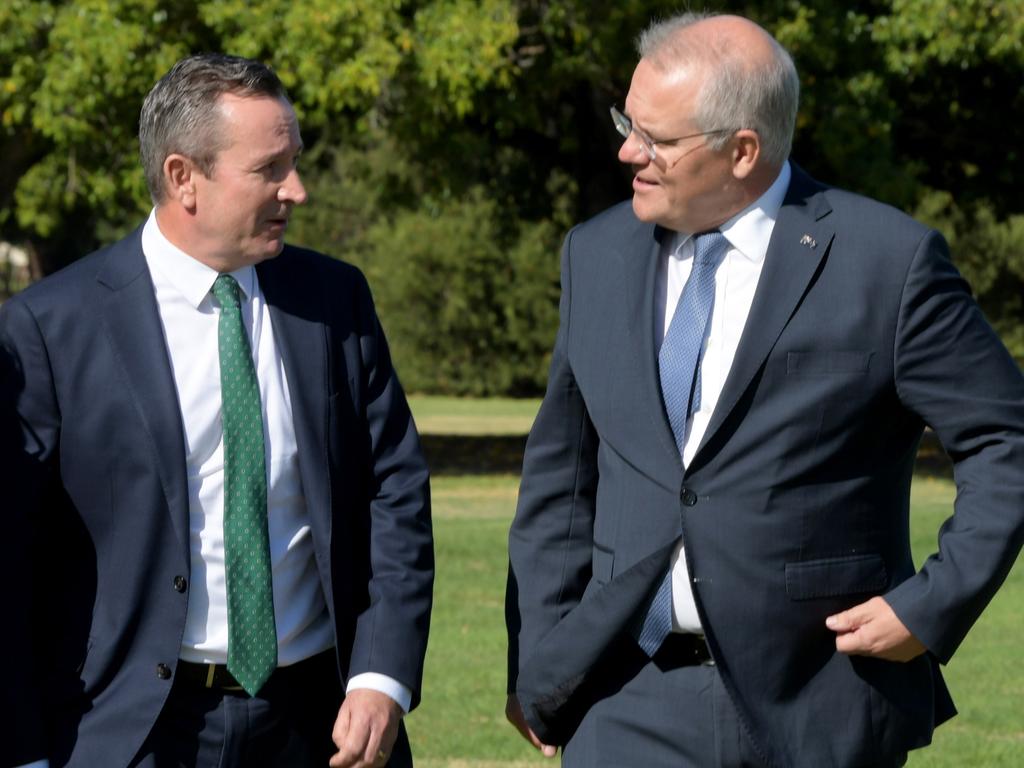 Western Australia Premier Mark McGowan and Prime Minister Scott Morrison were very chummy at their media event last week. Picture: NCA NewsWire / Sharon Smith