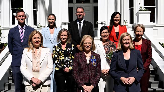 Premier Annastacia Palaszczuk and her cabinet colleagues with Governor Dr Jeannette Young. Picture: Dan Peled / NCA NewsWire