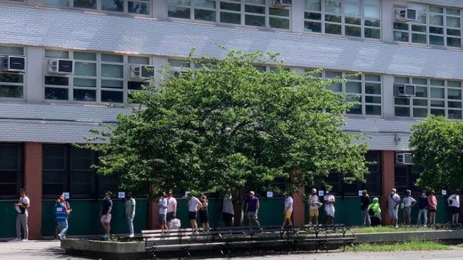 A long line outside Bronx High School of Science, a pop up vaccination centre for the monkeypox virus. Picture: Supplied