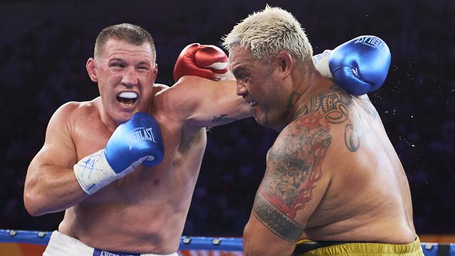 Ex-NRL star Paul Gallen during his fight against Mark Hunt in December. Picture: Brett Hemmings/Getty Images