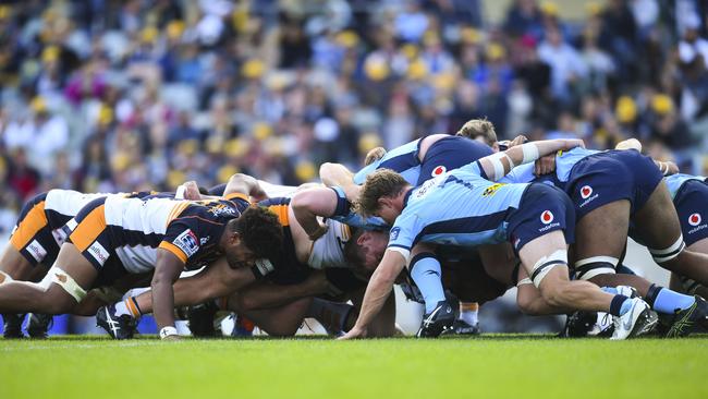 Scrums have become a major time-waster in rugby union. Picture: AAP